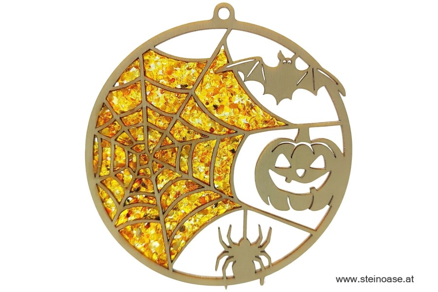 Fensterbild Suncatcher Bernstein - HALLOWEEN Spinnennetz Ø 11cm